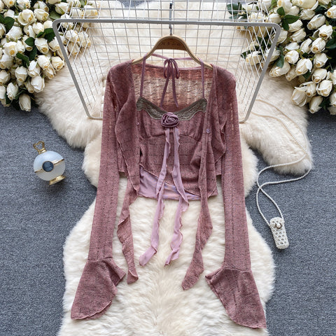 Camisole&Cardigan Ruffled Knit 2Pcs