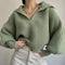 Lapeled V-neck Solid Color Knitwear