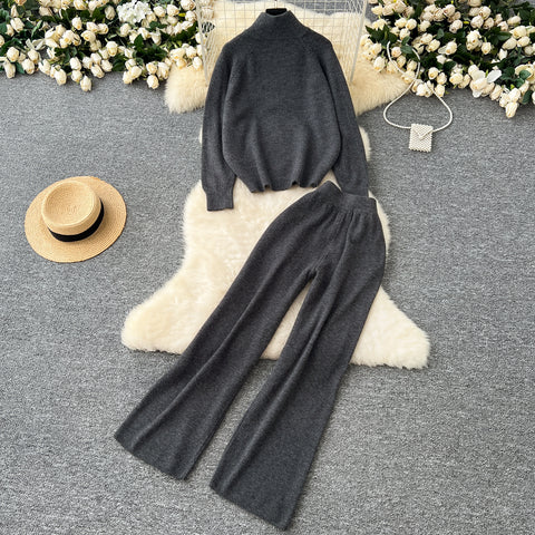 Zipped Knitwear&Trousers Knitted 2Pcs