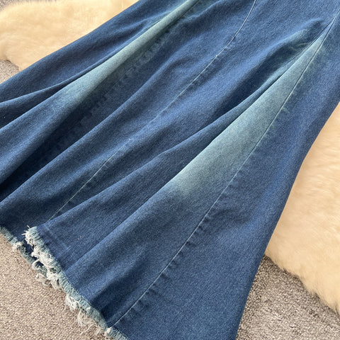 Tank Top & Fringed Skirt Denim 2Pcs
