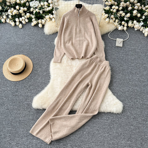 Zipped Knitwear&Trousers Knitted 2Pcs