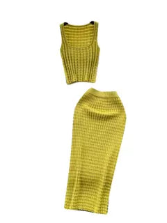 Camisole&Skirt Plaid Knitted 2Pcs