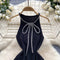 Rhinestone Bow Sleeveless Black Dress