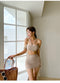 Pleated Hanging Neck Halter Swimsuit