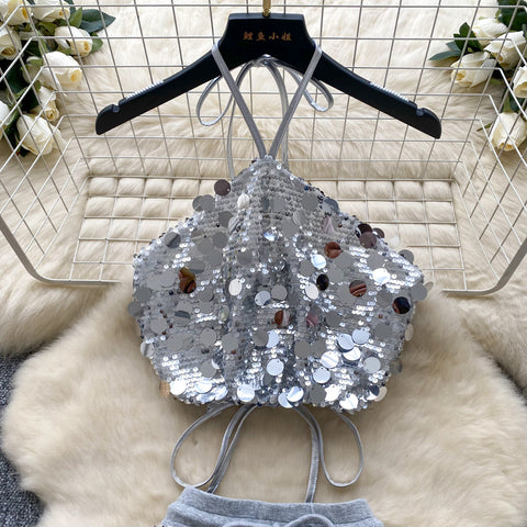 Halter Top&Skirt Sequined 2Pcs