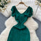 Vintage Ruffled Neckline Satin Dress