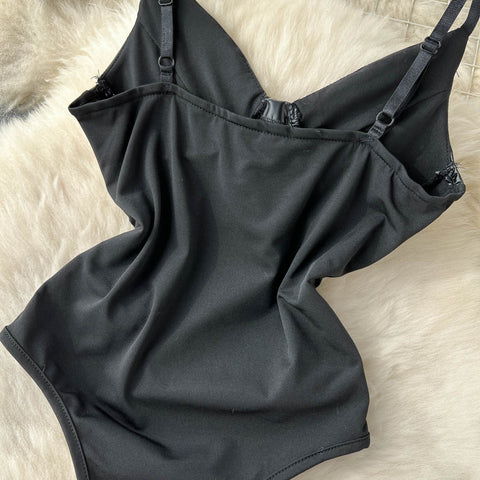 Sexy V-neck Black PU Lingerie