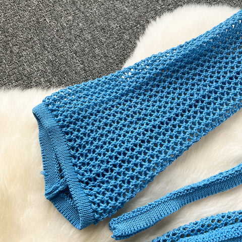 V-neck Knitwear&Skirt Hollowed 2Pcs