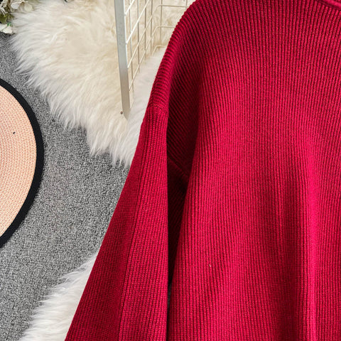 Turtleneck Sweater&Split Skirt 2Pcs