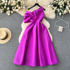 High-end Slant Neckline Ruffled Dress