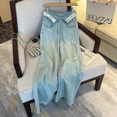 Flap Waistband Straight Jeans