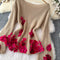 3d Rose Decorated Khaki Sweater