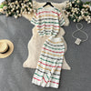 Rainbow Striped Sweater&Skirt 2Pcs