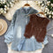 Denim Shirt & Vest Korean Style 2Pcs