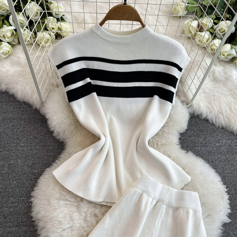 Sleeveless Knitwear&Wide-leg Trousers 2Pcs