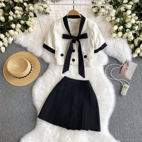 Uniform Style Top&Pleated Skirt 2Pcs
