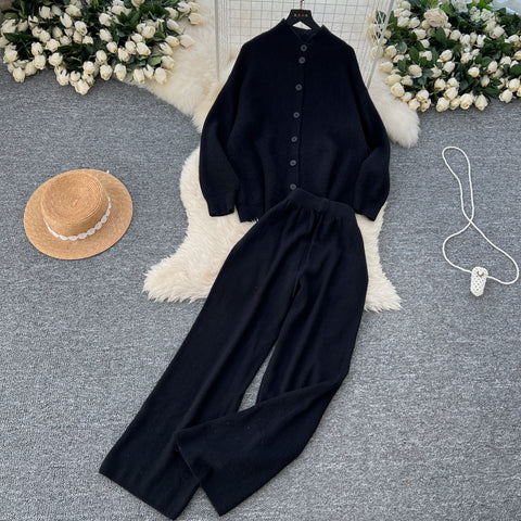 Turtleneck Cardigan&Wide-leg Trousers 2Pcs
