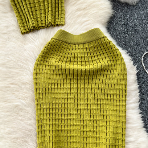 Camisole&Skirt Plaid Knitted 2Pcs