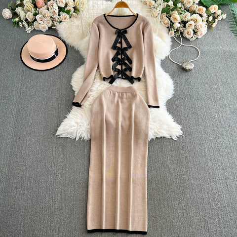 Lace-up Cardigan&Half-body Skirt 2Pcs