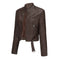 Chic Slim-fit PU Jacket with Buckled Belt