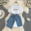 Shirt Dress&Denim Skirt Chic 2Pcs