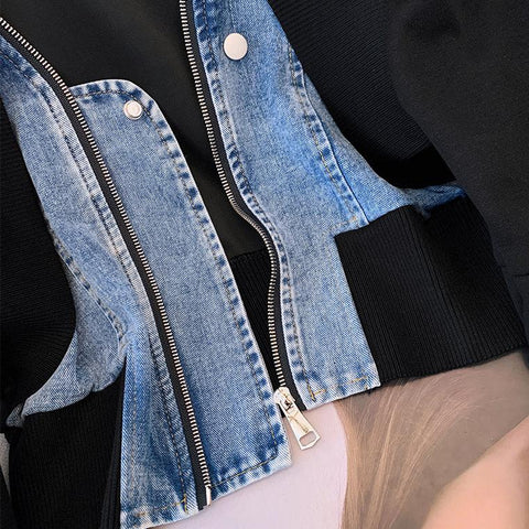 Niche Zipped Denim Patchwork Cardigan