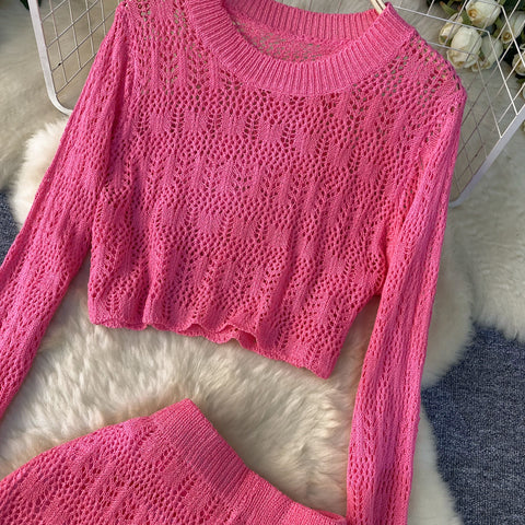 Crew Neck Top&Shorts Knitted 2Pcs