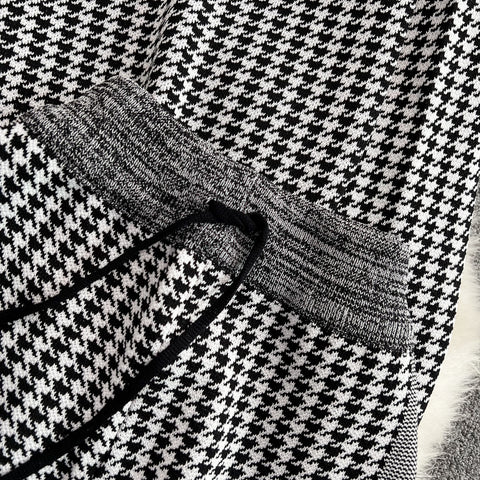 Houndstooth Jacquard Sweater&Trousers Set