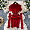 Christmas Red Lace-up Knitted Dress