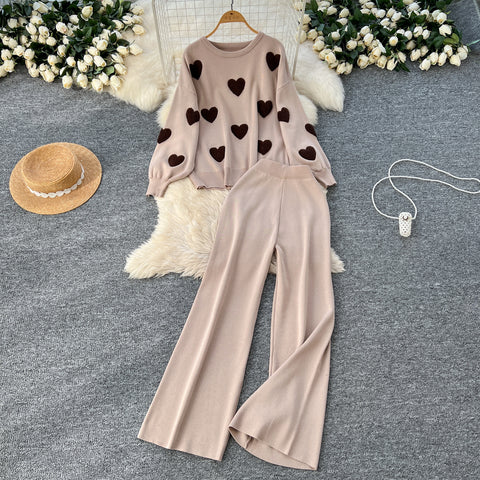 Embroidered Sweater & Trousers Knit 2Pcs