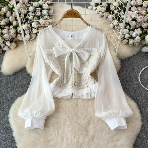 Bow Cardigan&Skirt Patchwork 2Pcs
