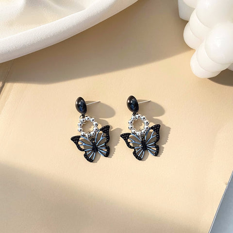 Black And Blue Butterfly Earrings