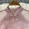 Beaded Pink Mesh Patchwork Cheongsam