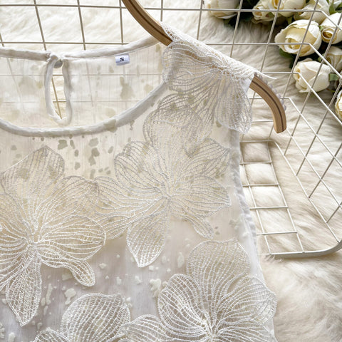 French Style 3d Floral Embroidered Top