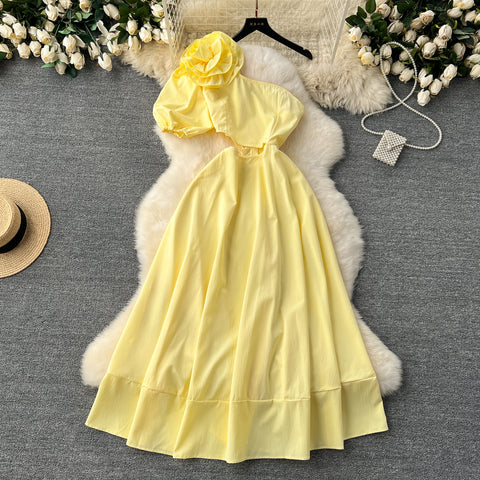 3D Floral One-shoulder Hollowed Dress