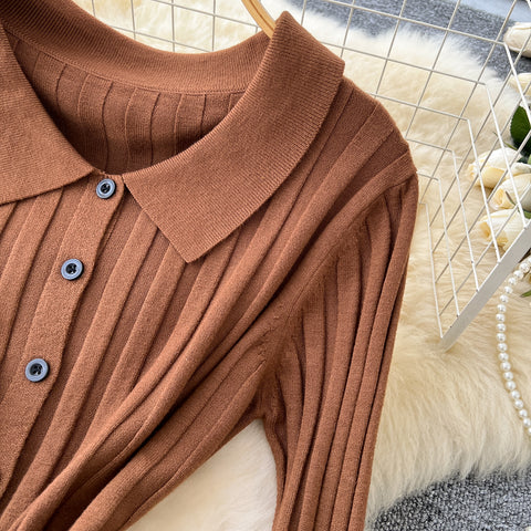 Waist-slimming Knitwear&Skirt Striped 2Pcs