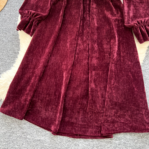 Lace-up Corduroy Dress&Jacquard Vest 2Pcs