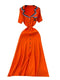 Color Blocking Slim Embroidered Dress
