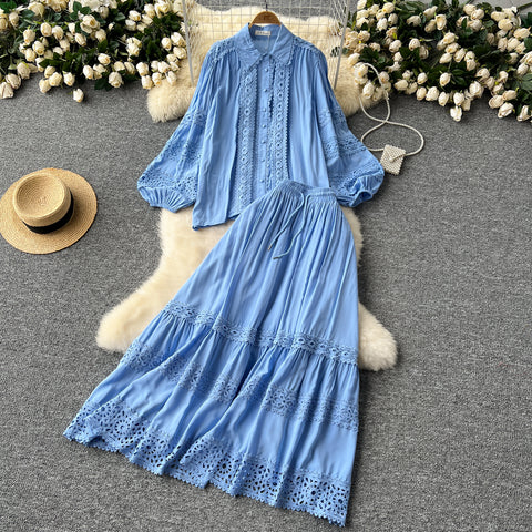 Shirt&Skirt Lace Patchwork 2Pcs