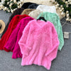 Solid Color Fluffy Loose-fit Knitwear