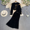 Cardigan&Fishtail Black Dress Velvet 2Pcs