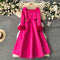 Furry Cuff Patchwork Rose Red Dress