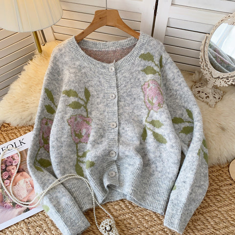 Floral Embroidered Loose-fit Cardigan