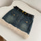 Furry Trim Jacket&Skirt Denim 2Pcs