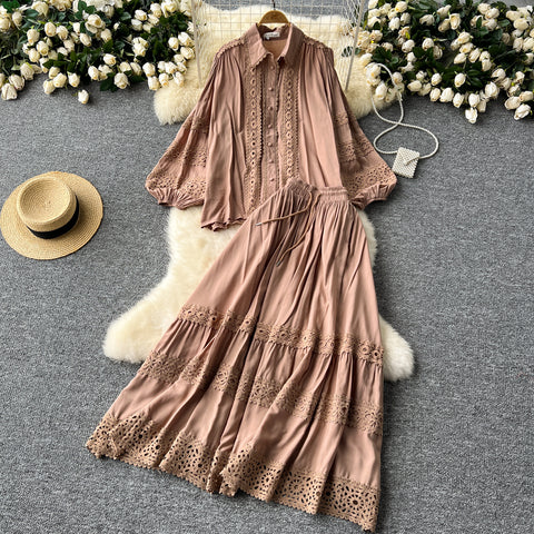 Shirt&Skirt Lace Patchwork 2Pcs