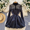 Mesh Patchwork Puffy Black Dress