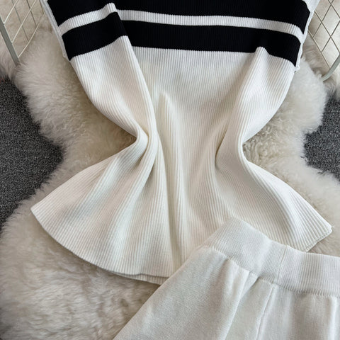 Sleeveless Knitwear&Wide-leg Trousers 2Pcs