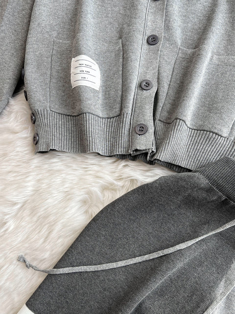 V-neck Cardigan&Drawstring Trousers 2Pcs