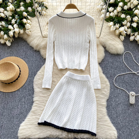 Lapeled Knitwear&Skirt Tweed 2Pcs