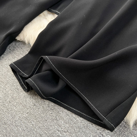 Faux Two-pieces Loose Black Trousers